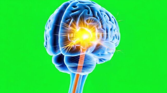 Human Brain with Electric Sparks on Bright Green Background for Medical and Science Concepts