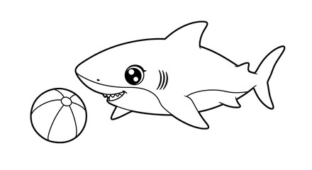 Obraz premium Adorable Shark with Beach Ball Free Printable Coloring Page