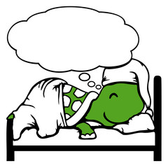 Turtle sleeps tired bed sleepyhead dreaming happy Isolated Vector Graphic Design Illustration
