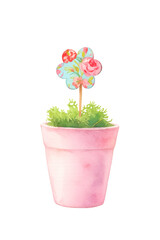 Watercolor Floral Pot - isolated&ndash; AI Enhanced from Original Photo