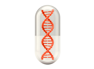Dna helix inside capsule pill isolated on transparent background