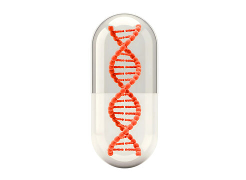 Dna helix inside capsule pill isolated on transparent background