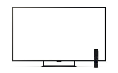 Realistic smart tv screen mockup with remote control