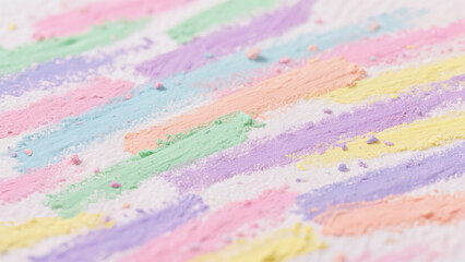 Vibrant Pastel Symphony: A Close-Up of Chalk Strokes Blending on Textured Art Paper with Dust