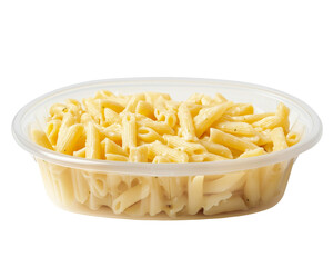 Creamy pasta penne cheese sauce in plastic container