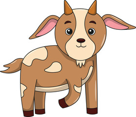 Cute goat cartoon. Flat vector illustration. Wild life animals. Cute animal on white background