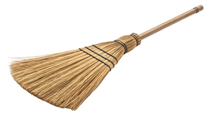Classic broom with wooden handle and natural bristles