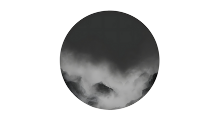 Abstract Mountainscape with Fog in Circle on Black Background