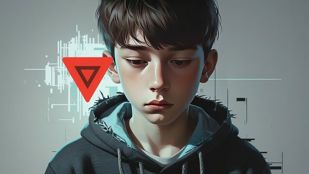 A reflective young boy with brown hair, wearing a hoodie, gazes down, conveying a sense of introspection and contemplation. - Powered by Adobe