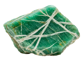Rough green amazonite crystal specimen isolated on transparent background
