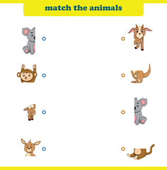 Fototapeta premium Match halves of cute cartoon wildlife animals. Logical game for kids