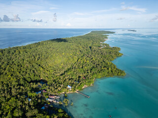 Maratua, Indonesia: Aerial drone view of the stunning Maratua lagoon and island near Derawan in Indonesia.