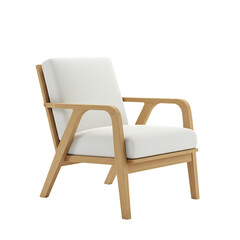 MidCentury Modern Armchair Light Wood and OffWhite Upholstery isolated on transparent bacckground