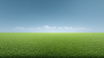 Fototapeta premium Expansive Green Grass Field Under Clear Blue Sky with Clouds