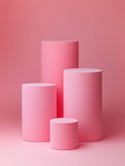 flawless picture of pink cylindrical plinths for products isolated on one color studio background high detail 8k