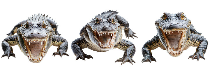 Obraz premium Set of angry crocodiles isolated on transparent background PNG
