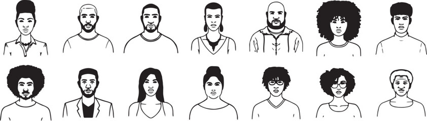 Avatar Face Icon Set, Doodle Style Vector Heads, Hand Drawn Character Faces