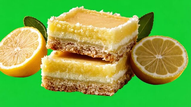 Fresh Lemon Dessert Bars with Creamy Filling and Crunchy Crust against Bright Green Background
