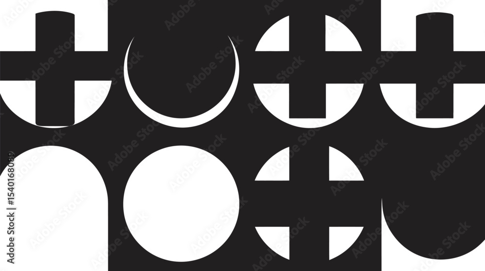 Poster abstract shapes create pattern in monochrome minimal design element style