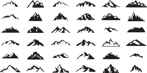 Mountain Silhouette Vector Set, Hill and Peak Icon Collection, Outdoor Landscape