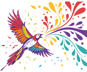 Colorful parrot in flight with vibrant splash of artistic paint