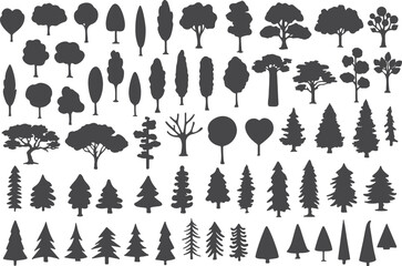 Tree Icon Silhouette Set, Nature Forest Trees Collection, Black Botanical Shapes