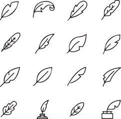 Fototapeta premium Minimalist Leaf Icon Pack, Botanical Line Art, Eco Nature Sketches, Garden Foliage Set, Outline Plant, Thin Drawing, Flat Green Style