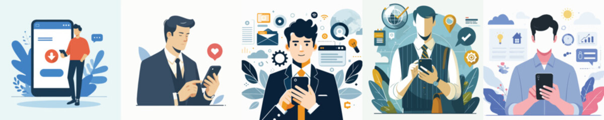 vector of a man using social media