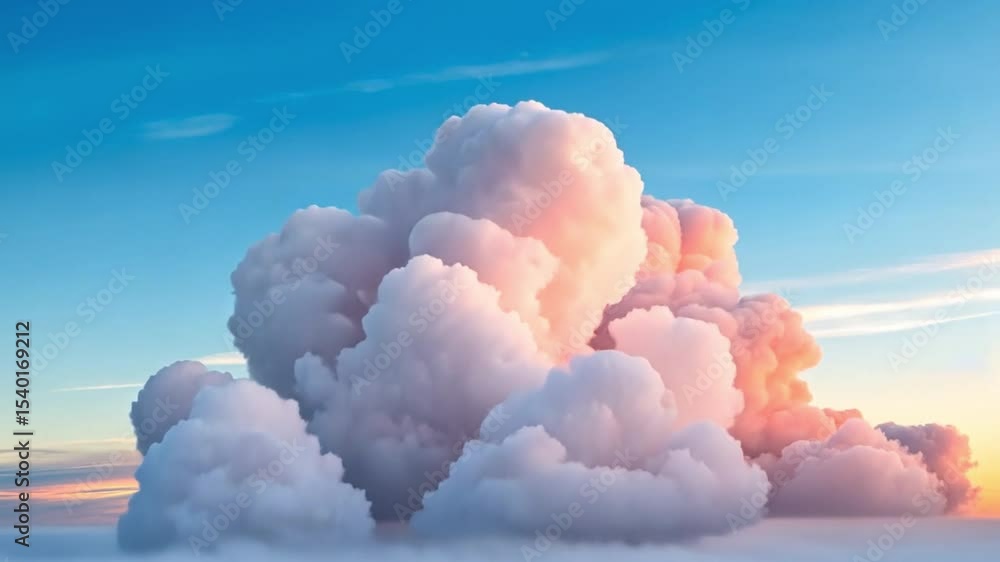 Poster cloudscape serenity: a breathtaking composition of soft, fluffy clouds floating gracefully in a vibr