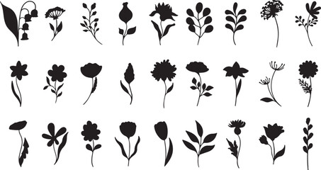 Silhouette Flower Pack Minimal Botanical Shadow Vector Bloom Icon Collection