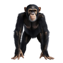 Naklejka premium A striking portrait of a young bonobo, a Pan troglodytes mammal, isolated against a white background, captivatingly looking with its expressive black face