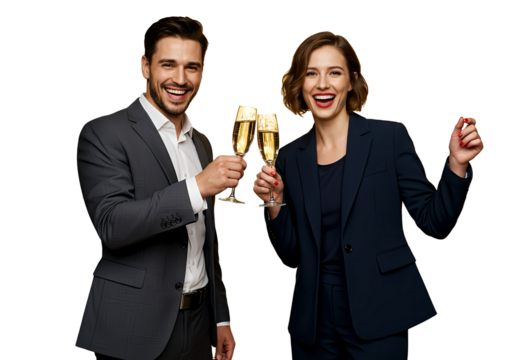 Two businesspeople celebrating a successful deal, isolated  - Powered by Adobe