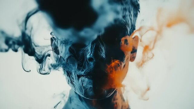 Ethereal face formed by swirling smoke patterns