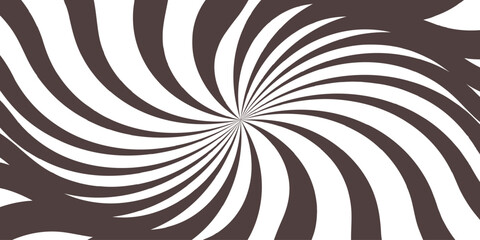 Abstract design with central spiral swirl with thick, curving coffee and white bands radiating outward.. Spiral radial striped backdrop design. Suitable for comic designs, invitations. 