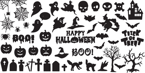 Halloween Elements Vector Pack Haunted Houses Ghosts Pumpkins And Bats Icons
