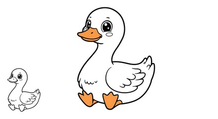 Adorable Cartoon Goose Illustration Coloring Page and Line Art