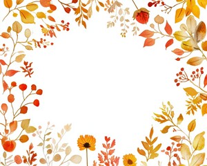 Watercolor floral border and garland decoration isolated on a white background