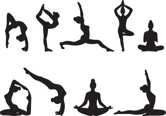  Yoga Meditation Pose Icon Pack Women Stretching Calm Peaceful Silhouettes