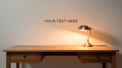 Lagom minimalist desk with space for text and illuminated desk lamp, work space serenity