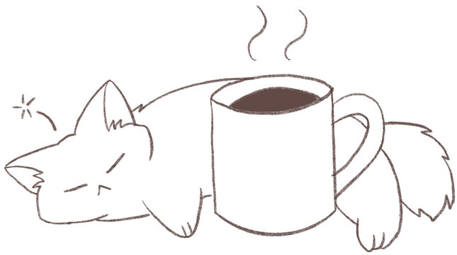 cat and coffee illustration silhouette