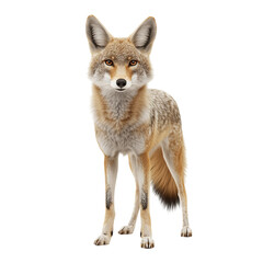 Fototapeta premium A four-year-old red fox, Vulpes vulpes, stands isolated on a white background, a wild canine predator with striking red fur