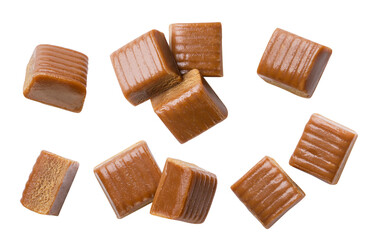 Set of toffee candies cut out on a white. Top view