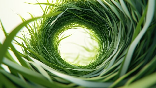 Green grass spirals inward, creating a tunnel