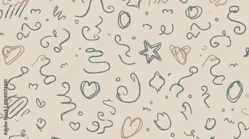 Poster doodles float creating pattern beige background showing simple sketches details