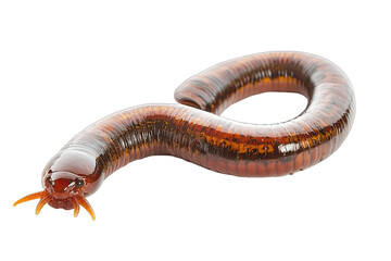 Curved, segmented, reddish-brown amphibian