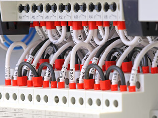 Marking electrical wiring wires with thermally printed nylon tape. 