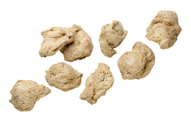 Set of soya chunks flying on a white background. Isolated