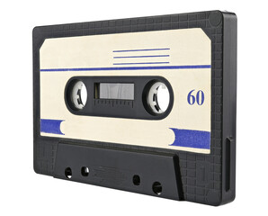 Old audio cassette tape isolated on a transparent background. Full depth of field. PNG.