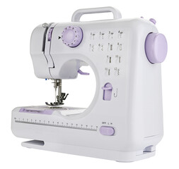 Modern white sewing machine isolated on a transparent background. Full depth of field. PNG.