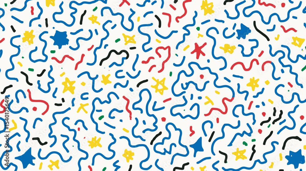 Poster abstract shapes scatter randomly across clean simple background forming pattern